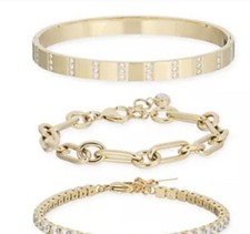 Steel by Diamonique Boxed Bracelet Set (3) Stainless Steel Size Medium QVC NEW