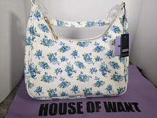 House Of Want Newbie Hobo Shoulder Bag White Blue Floral Vegan Leather NWT