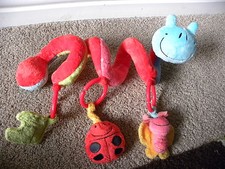 MOTHERCARE CRINKLE BUTTERFLY MIRROR LADYBIRD BABY COT PRAM SPIRAL ACTIVITY TOY 