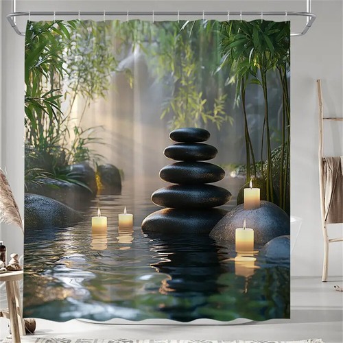 Zen stone bamboo candle - stone, multi