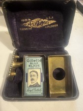 Vintage Gillette Aristocrat Brass Razor with Blades & Original Case
