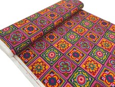Crochet Squares Fabric Cotton 3D Effect Multicoloured for Dressmaking and Quilt