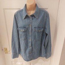 H&M Womens Blue Wash Denim Shirt Long Sleeve Medium 