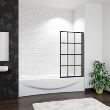 Aica 800x1400mm matt black frame black silk screen Pivot Shower Bath Screen