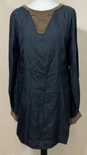 Untold Black Silk Dress/ Long Top/ Short Tunic Dress Heavily Beaded Size 14