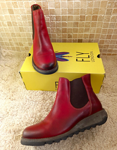 Fly london red leather chelsea - red,