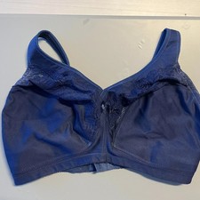 Glamorise T Shirt Bra Womens Size 36G Navy Blue Lace Trim Non Padded Full Figure