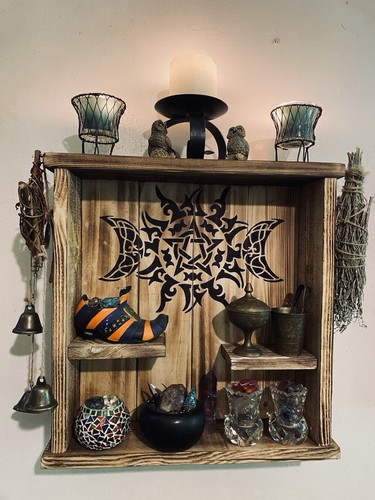 Rustic wooden wiccan altar - wooden,