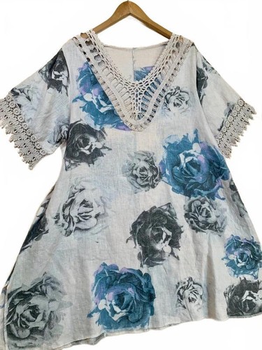 Italian made boho floral linen - floral,