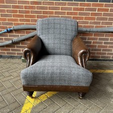 Tetrad Taransay Leather & Harris Tweed Armchair Excellent Condition