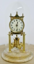 Antique German JUF 400 Day Anniversary Brass Marble & Glass Torsion Mantle Clock