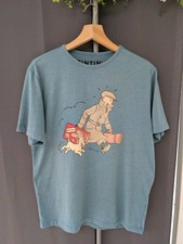 Official Tintin And Snowy Milou T-Shirt Sz L Moulinsart Belgium Mid Blue GUC B4