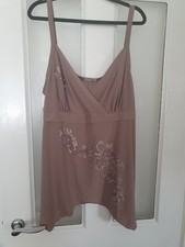 Ladies Womens Gold Brown Tank Top Embroided Size 24