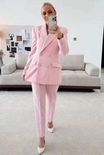 ZARA NEW PINK Double Breasted Blazer Jacket/And MATCHING TROUSER Size  M Co Ord