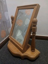 VINTAGE CHUNKY WOOD Tilting Swivle dresser Mirror On Stand cottage Core Country 