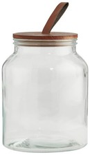 Habitat 3 Litre Airtight Glass Storage Jar Clear Wood & Faux Leather Lid 