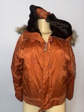Vintage Hale Bob Cropped Nylon Jacket Women's Size M Faux Fur Hood Coat