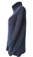 COS Wool & Alpaca Chunky Knit Slouchy Long Hairy Jumper Roll Neck Blue Speckle M