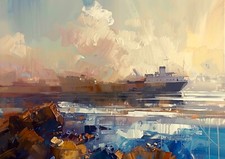 Atmospheric Seascape Ship Oil