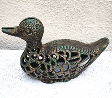Cast Iron Duck Bird Candle Holder Lantern Tea Light 3kg Verdigris 13” Long Heavy