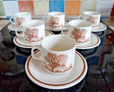 CHURCHILL HOMESPUN STONECAST SAFARI  TEA CUPS & SAUCERS X6