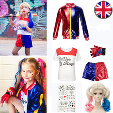 5PCS Kids Outfit Harley Quinn Suicide Squad Girl Halloween Cosplay Costume Suit