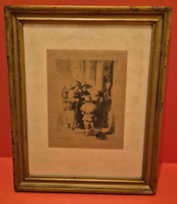 Print on Board A Blind Hurdy-Gurdy Player and Family Receiving Alms by Rembrand