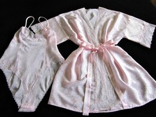 Vintage Teddy + Robe Set M/L Slinky Pink Satin Bias-Cut Very Lacy Delicates