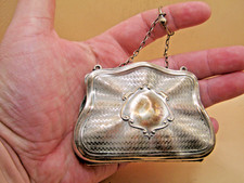 Birmingham 1913 Sterling Silver Coin Purse With Finger Ring Chain Silk Lined