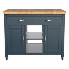 Kitis Mobile Kitchen Island Butcher's Block Blue with Storage