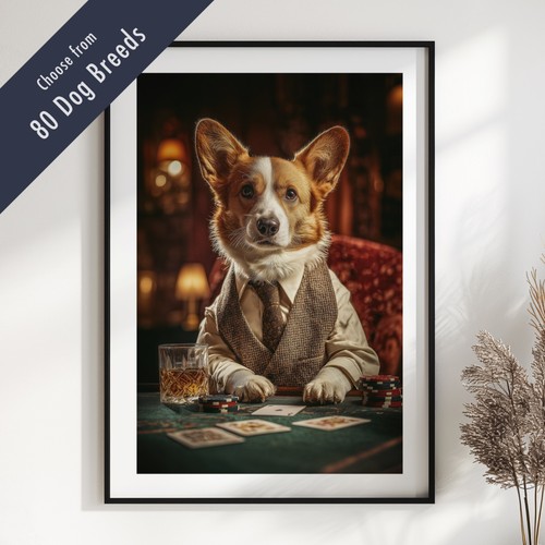 Funny dog playing poker print - funny,