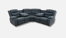 Grey Fabric Recliner Corner Sofa with Drop Down Cup Holders | Free UK Delivery