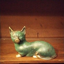 CUTE CAST BRONZE KITTEN CAT FIGURE SCULPTURE 16cm LONG