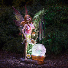 Solar Powered Contemporary Garden Pink Fairy With Bright Led Light & Wind Chime