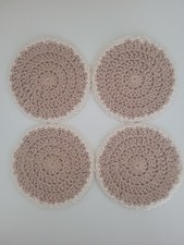 Set Of 4 Beige & Cream Handmade Cotton Coasters - Crochet. Home Decor  