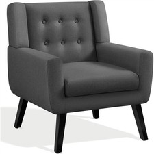 Button Tufted Armchair with Solid Wood Legs Accent Chair for Living Room, Grey