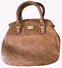 Ollie & Nic Diamond Stitched Brown Faux Leather Classic Bag, 2 Handles Zip Close