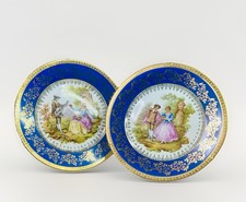 Vintage Pair Of Cobalt Blue Gilded Jean-Honoré Fragonard Limoges Cabinet Plates