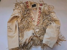 Vtg  Genuine Leather Tassel Jacket  Fringe Western Small ROCKABILLY Southwest S 
