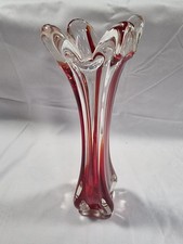 Vintage Hand Blown Fluted Heavy Glass Vase 11 Inch Tall 28 Cm