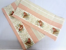 Pair Panels Unlined Cotton Duck Coral Tan Cream Stripe w SEA SHELLS 36" L