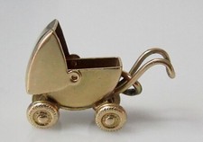 14K Gold Charm - Vintage 14K Yellow Gold Old Fashion Pram Opening Charm
