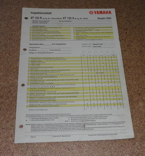 Inspection sheet yamaha - inspection, 125