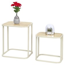 Modern Nesting Coffee Tables Set of 2 Rectangular Sofa Side Lounge Cream