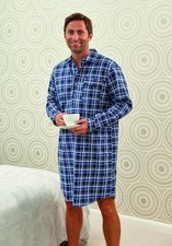 Mens Big size Brushed 100% Cotton Striped Check Lightweight Sleepwear Nightshirt