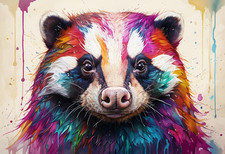 Badger splash watercolour print,  Badger print, Watercolour print