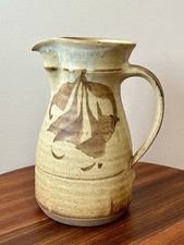 Vintage Le Dieu, Norfolk Studio Pottery Rustic Jug, Leaf Pattern 1970’s VGC