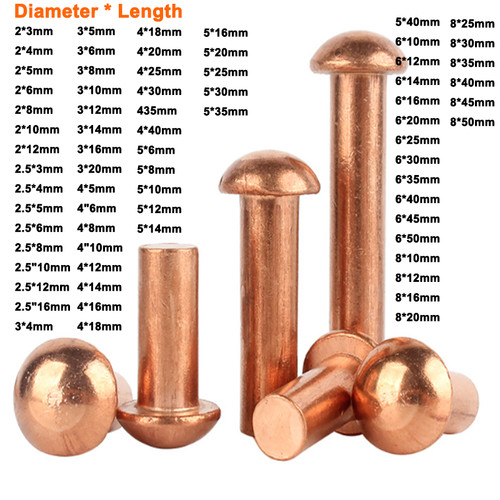 Solid copper half round head - half,