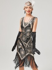 Ladies Great Gatsby Costume 1920s Cocktail Party Sequin Fringed Flapper Dress UK