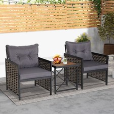 3 Piece Rattan Conversation Set Patio Wicker Chairs and Coffee Table Set